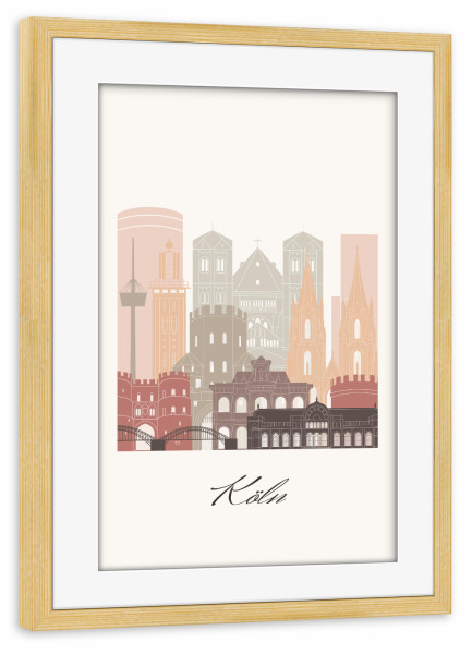 Poster mit Rahmen kiefer "Kölner Skyline im Terrakotta-Stil" artboxONE - Städte,Städte / Köln,Reise,Architektur