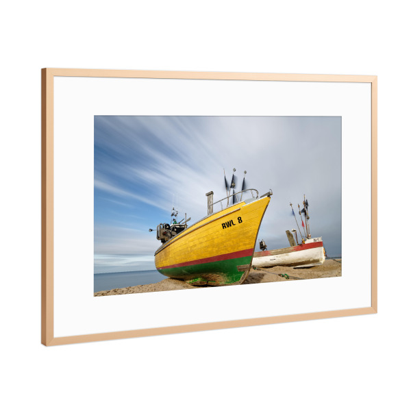 Poster mit Rahmen Kupfer "Fischerboote am Ostseestrand" artboxONE - Natur,Reise,Reise / Strand und Meer