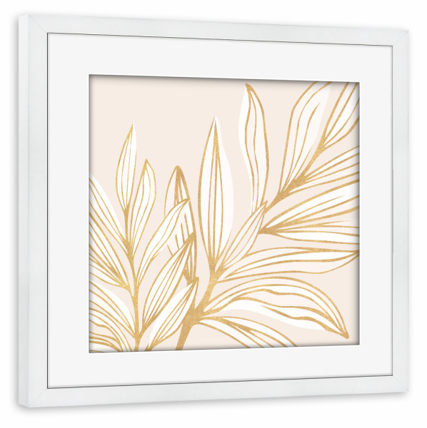 Poster mit Rahmen weiß "Wilde Sommerwiese" artboxONE - Natur,Floral,Abstrakt - Abstrakt,Pflanze,Linie kunst,Zeichnung,Botanisch,Metallisch,Gold,Modern