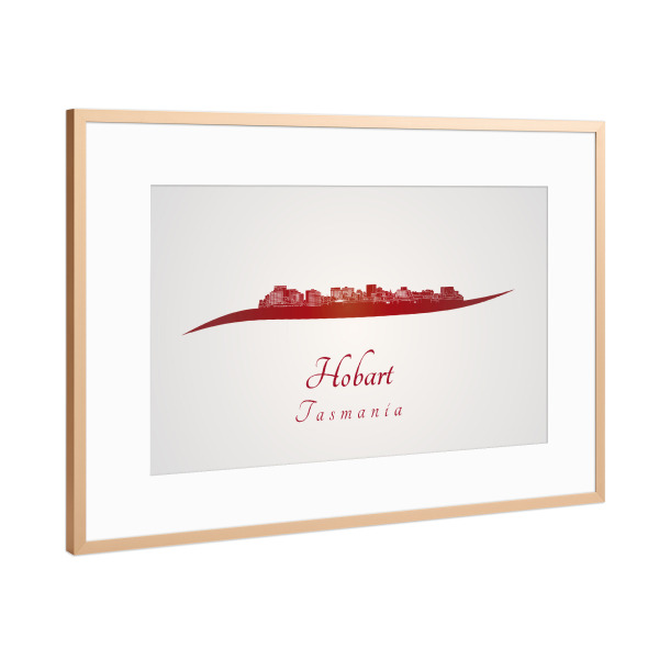 Poster mit Rahmen Kupfer "Hobart-Skyline im Rot" artboxONE - Städte