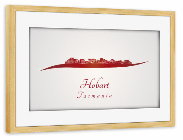 Poster mit Rahmen kiefer "Hobart-Skyline im Rot" artboxONE - Städte
