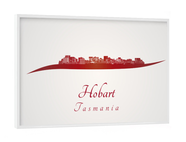 Poster mit weißem Rahmen "Hobart-Skyline im Rot" artboxONE - Städte