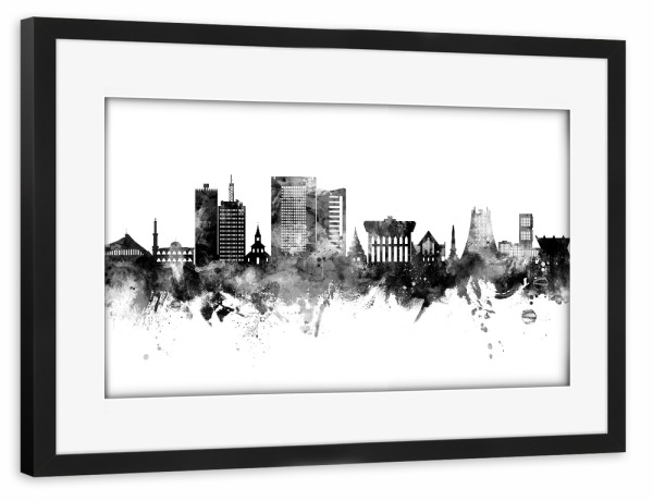 Poster mit Rahmen schwarz "Yaoundé Kamerun Skyline Schwarz" artboxONE - Städte,Schwarzweiß