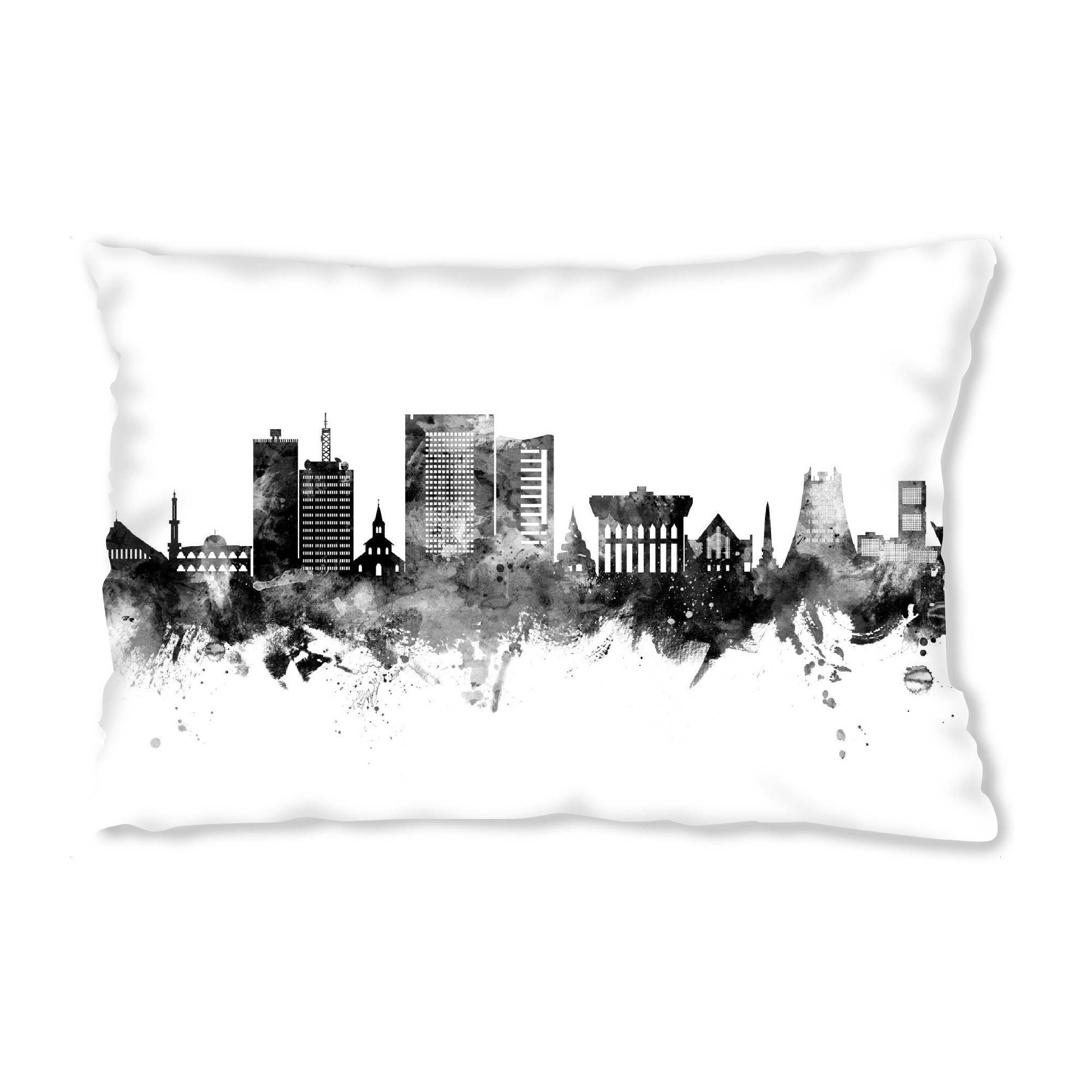 Design-Kissen "Yaoundé Kamerun Skyline Schwarz" artboxONE - Städte,Schwarzweiß - Yaoundé,Kamerun,Skyline,Stadtbild,Stadtbild,Aquarell,Malerei