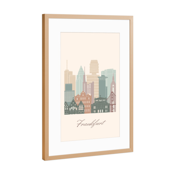 Poster mit Rahmen Kupfer "Frankfurter Skyline - Salbeigrün" artboxONE - Städte,Reise,Architektur,Städte / Frankfurt