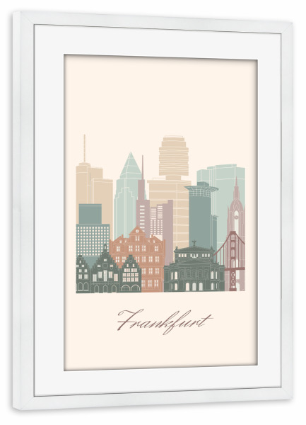 Poster mit Rahmen weiß "Frankfurter Skyline - Salbeigrün" artboxONE - Städte,Reise,Architektur,Städte / Frankfurt