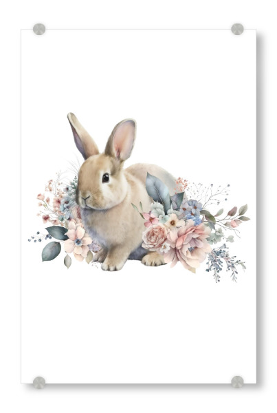 Acrylglasbild "Hase mit Blumen Frohe Ostern" artboxONE - Natur,Floral,Tiere,Lustig