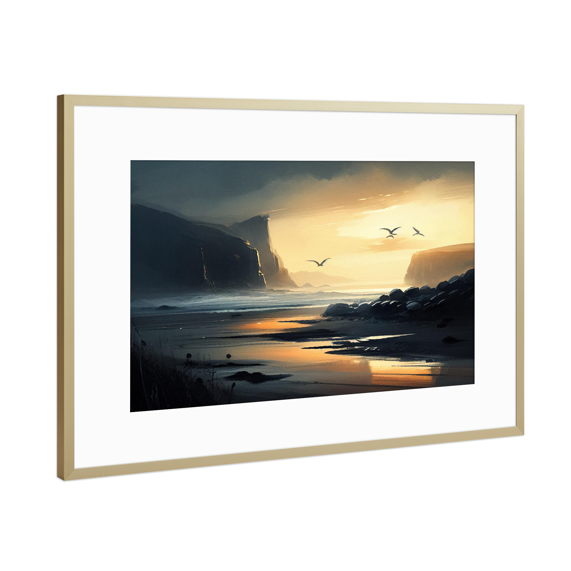 Poster mit Rahmen Gold "Ozean-Sonnenuntergangsdunst" artboxONE - Natur,Reise / Strand und Meer