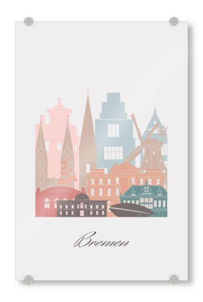 Acrylglasbild "Bremer Skyline im Pastellstil" artboxONE - Städte,Reise,Architektur