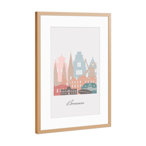 Poster mit Rahmen Kupfer "Bremer Skyline im Pastellstil" artboxONE - Städte,Reise,Architektur