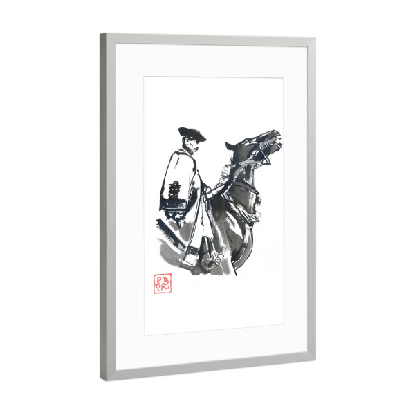 Poster mit Rahmen Silber "Hungarian cowboy" artboxONE - Tiere,Schwarzweiß,Reise / Länder,Männer - Cowboy,Horse,Hungarian,Sumie,Japan,Schwarzweiß