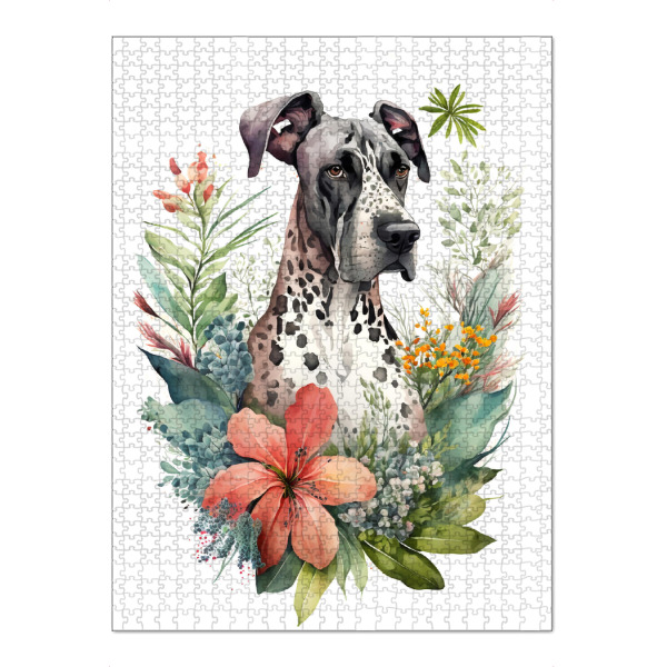 Puzzle Ravensburger "Deutsche Dogge mit Pflanzen" artboxONE - Floral,Tiere