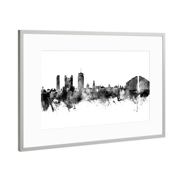 Poster mit Rahmen Silber "Chisinau Moldawien Skyline Schwarz" artboxONE - Städte,Schwarzweiß