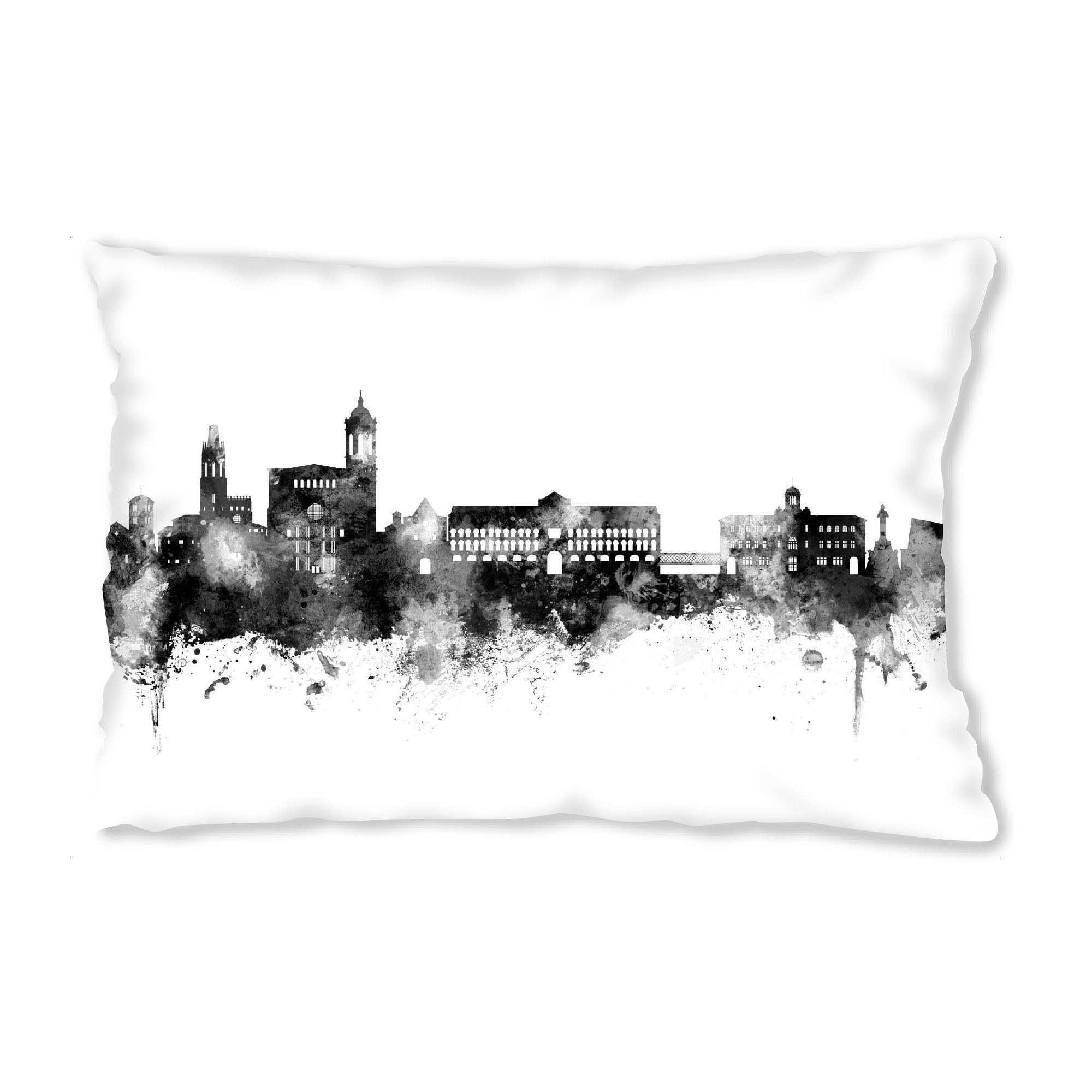 Design-Kissen "Girona Spanien Skyline Schwarz" artboxONE - Städte,Schwarzweiß - Girona,Spanien,Skyline,Stadtbild,Stadtbild,Aquarell,Malerei