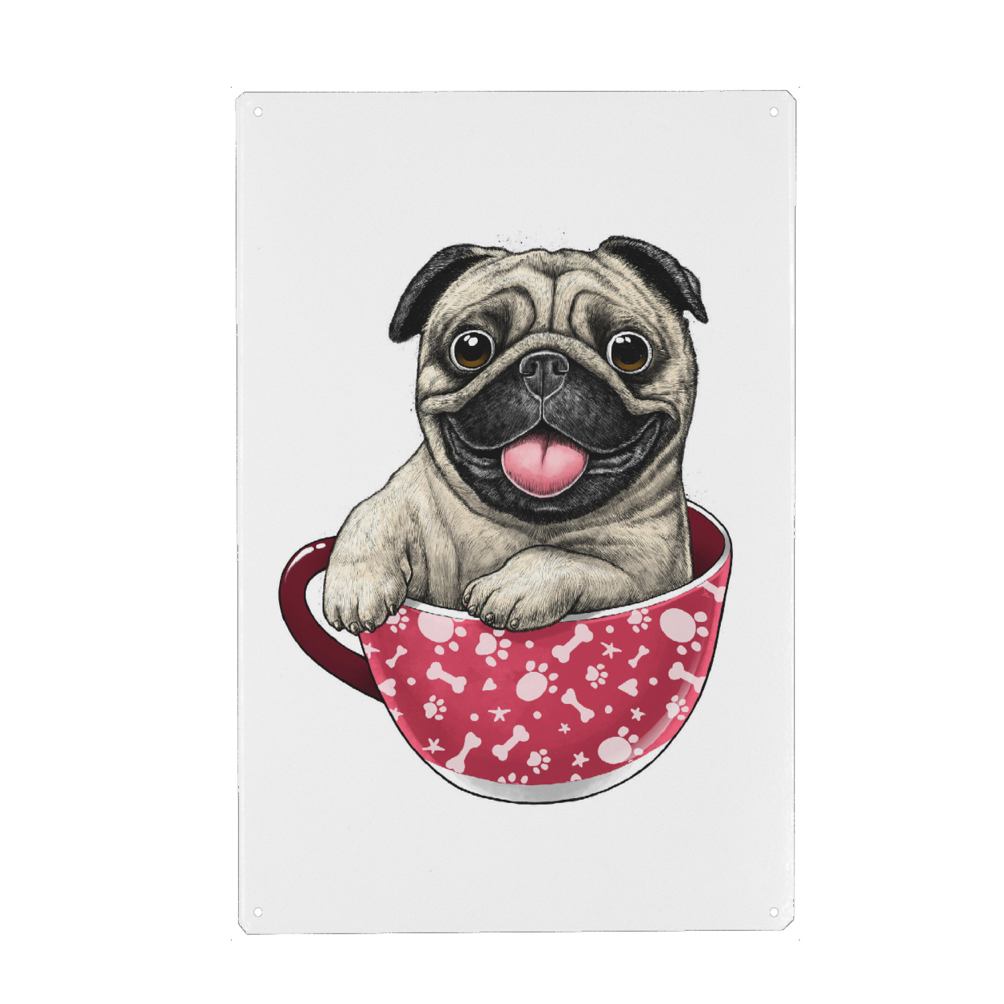 Metall Poster "Mops in einer Tasse" artboxONE - Tiere,Essen & Trinken,Lustig