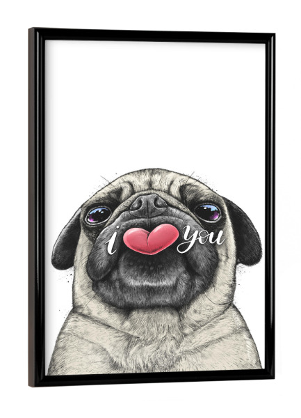 Poster mit schwarzem Rahmen "Mops liebt dich" artboxONE - Tiere,Liebe