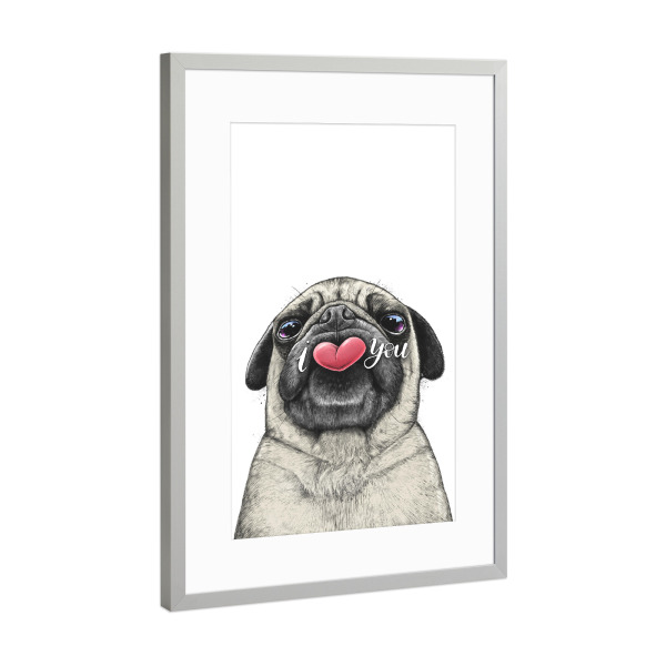 Poster mit Rahmen Silber "Mops liebt dich" artboxONE - Tiere,Liebe