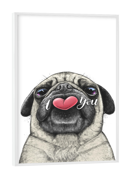 Poster mit weißem Rahmen "Mops liebt dich" artboxONE - Tiere,Liebe