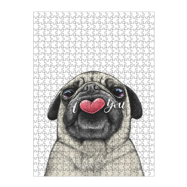 Puzzle Ravensburger "Mops liebt dich" artboxONE - Tiere,Liebe - Mops,Möpse,Hund,Tier,Tiere,Liebe,Herz,Valentinstag,Kuss,Kunstwerke,Digitale malerei