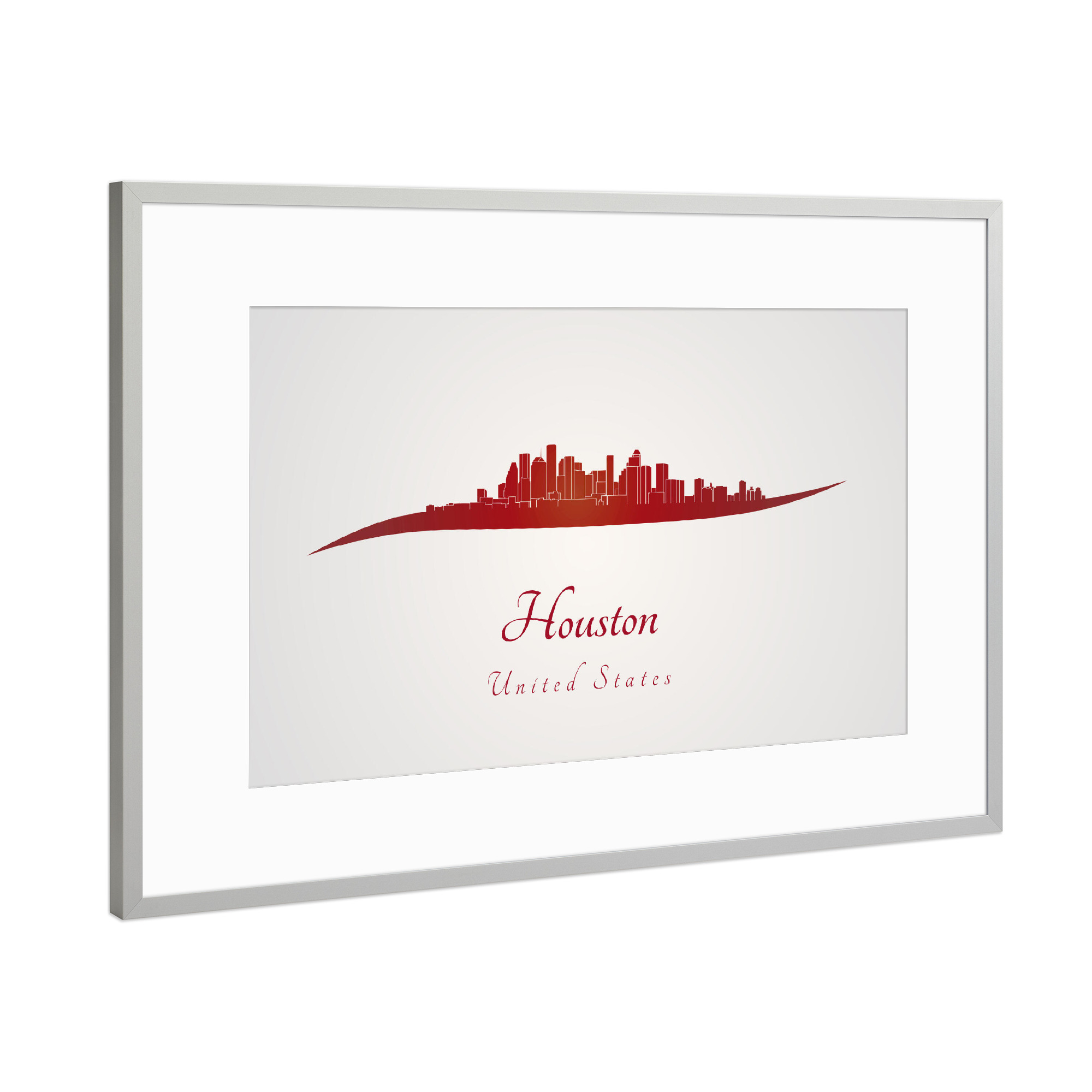 Poster mit Rahmen Silber "Skyline von Houston in Rot" artboxONE - Städte