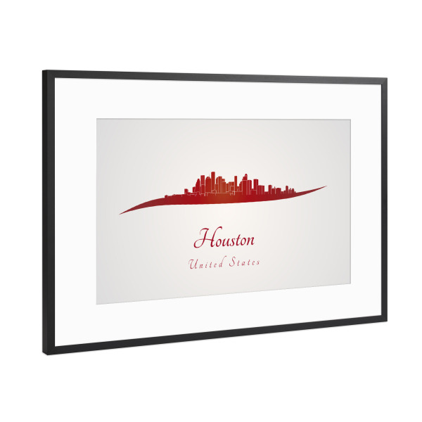 Poster mit Rahmen Schwarz (Metallic) "Skyline von Houston in Rot" artboxONE - Städte