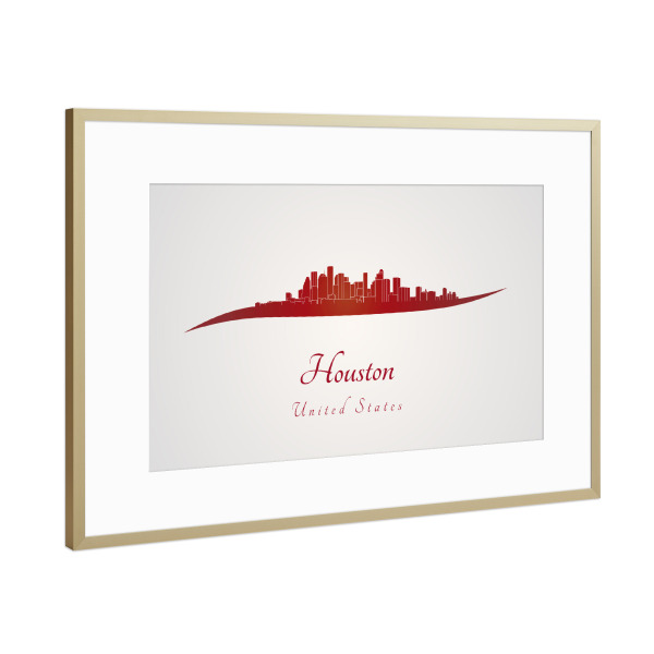 Poster mit Rahmen Gold "Skyline von Houston in Rot" artboxONE - Städte