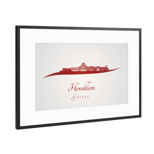 Poster mit Rahmen Schwarz (Metallic) "Heraklion-Skyline in Rot" artboxONE - Städte