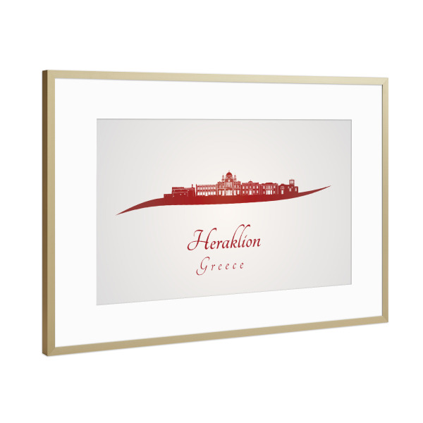Poster mit Rahmen Gold "Heraklion-Skyline in Rot" artboxONE - Städte