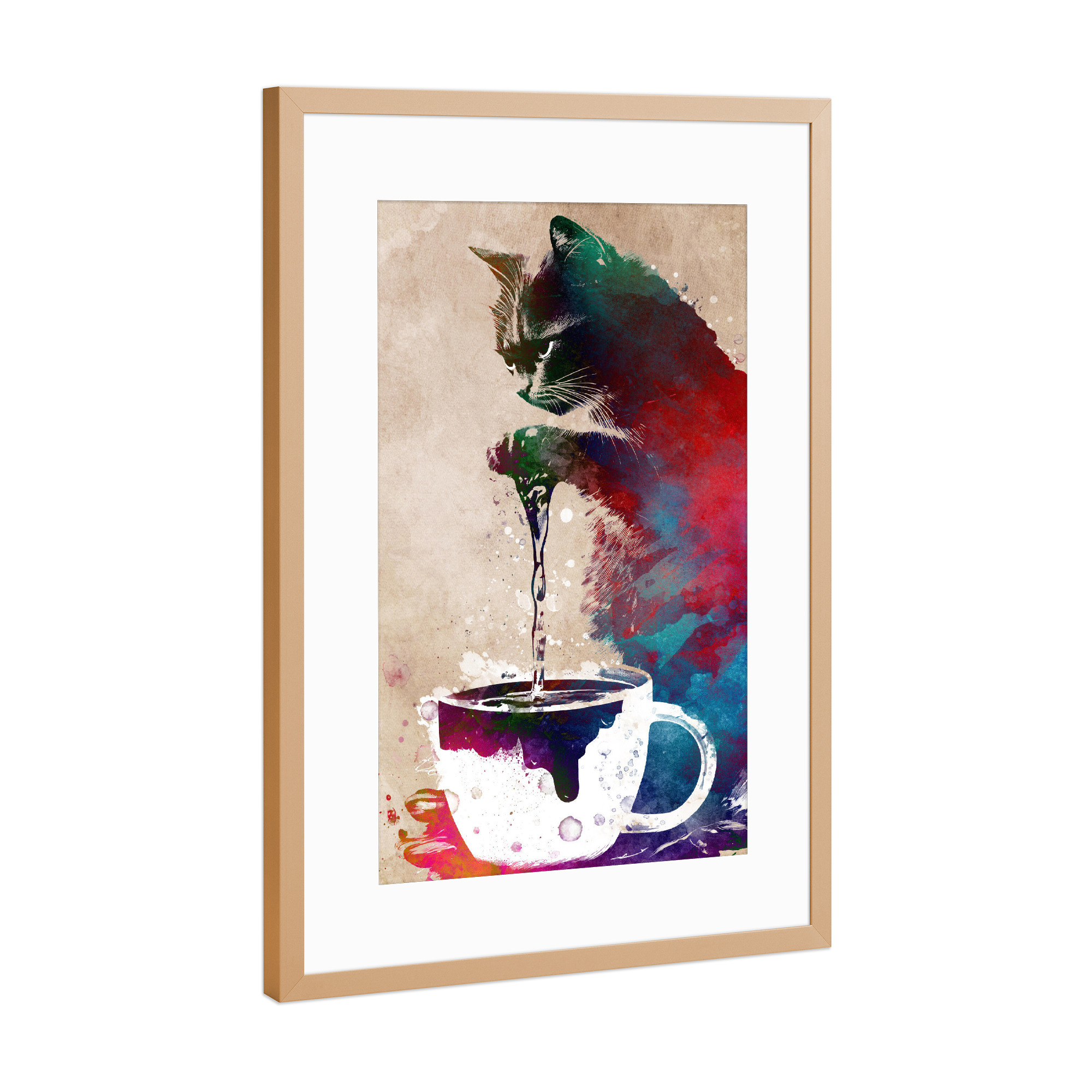 Poster mit Rahmen Kupfer "Cat Tester Grafik" artboxONE - Tiere,Essen & Trinken - Katze,Katzen,Kätzchen,Tier,Tiere,Kaffee,Getränk,Tester