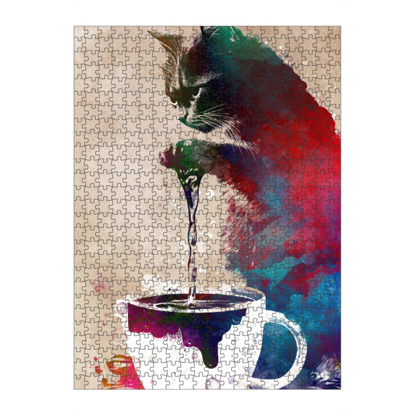 Puzzle Ravensburger "Cat Tester Grafik" artboxONE - Tiere,Essen & Trinken - Katze,Katzen,Kätzchen,Tier,Tiere,Kaffee,Getränk,Tester - Bild katze