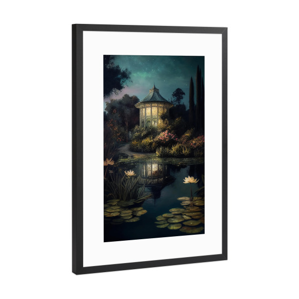 Poster mit Rahmen Schwarz (Metallic) "Nacht im Garten" artboxONE - Natur,Floral