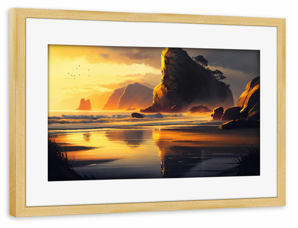 Poster mit Rahmen kiefer "Verträumter Strandsonnenuntergang" artboxONE - Natur,Reise / Strand und Meer