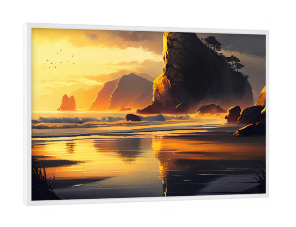 Poster mit weißem Rahmen "Verträumter Strandsonnenuntergang" artboxONE - Natur,Reise / Strand und Meer