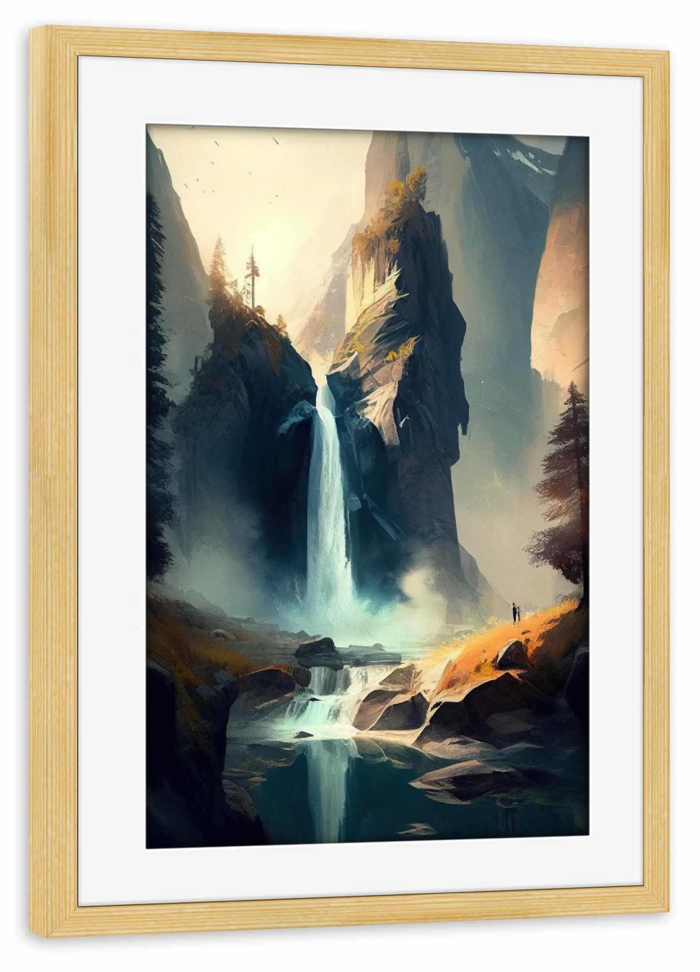 Poster mit Rahmen kiefer "Wasserfall mit hohen Klippen" artboxONE - Natur,Reise