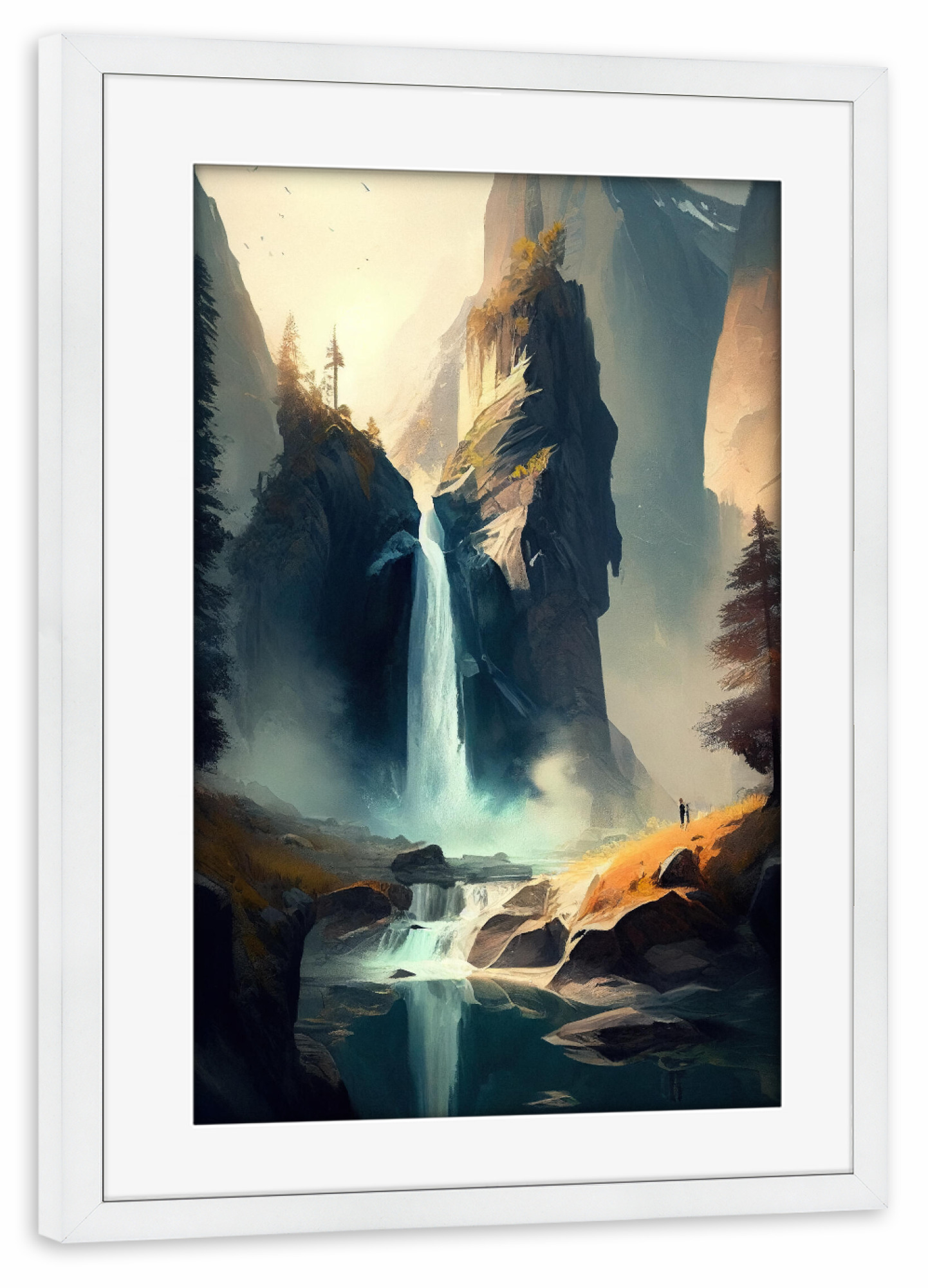 Poster mit Rahmen weiß "Wasserfall mit hohen Klippen" artboxONE - Natur,Reise
