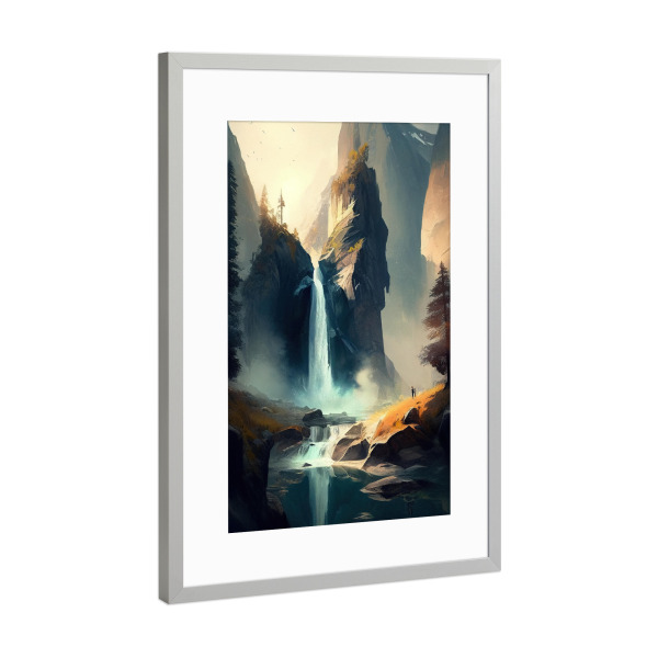 Poster mit Rahmen Silber "Wasserfall mit hohen Klippen" artboxONE - Natur,Reise