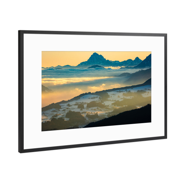 Poster mit Rahmen Schwarz (Metallic) "Berge und Wolkenmeer" artboxONE - Natur,Reise - Alpen,Salzburg,österreich,Gaisberg,Landschaft,Natur
