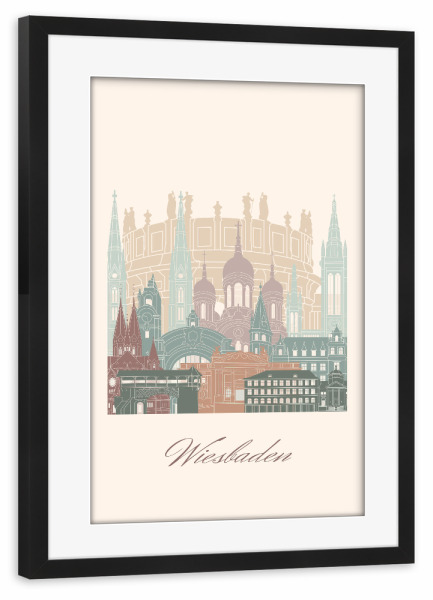 Poster mit Rahmen schwarz "Wiesbadener Skyline Salbeigrün" artboxONE - Städte,Reise,Architektur