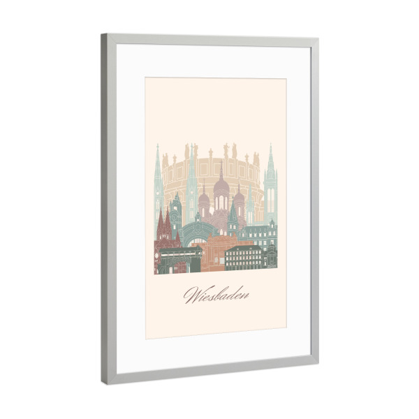 Poster mit Rahmen Silber "Wiesbadener Skyline Salbeigrün" artboxONE - Städte,Reise,Architektur