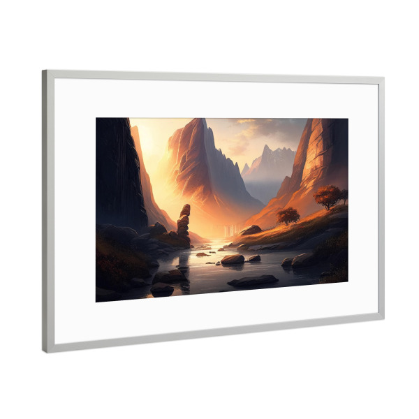 Poster mit Rahmen Silber "Alpensonnenaufgangsfelsen" artboxONE - Natur,Reise