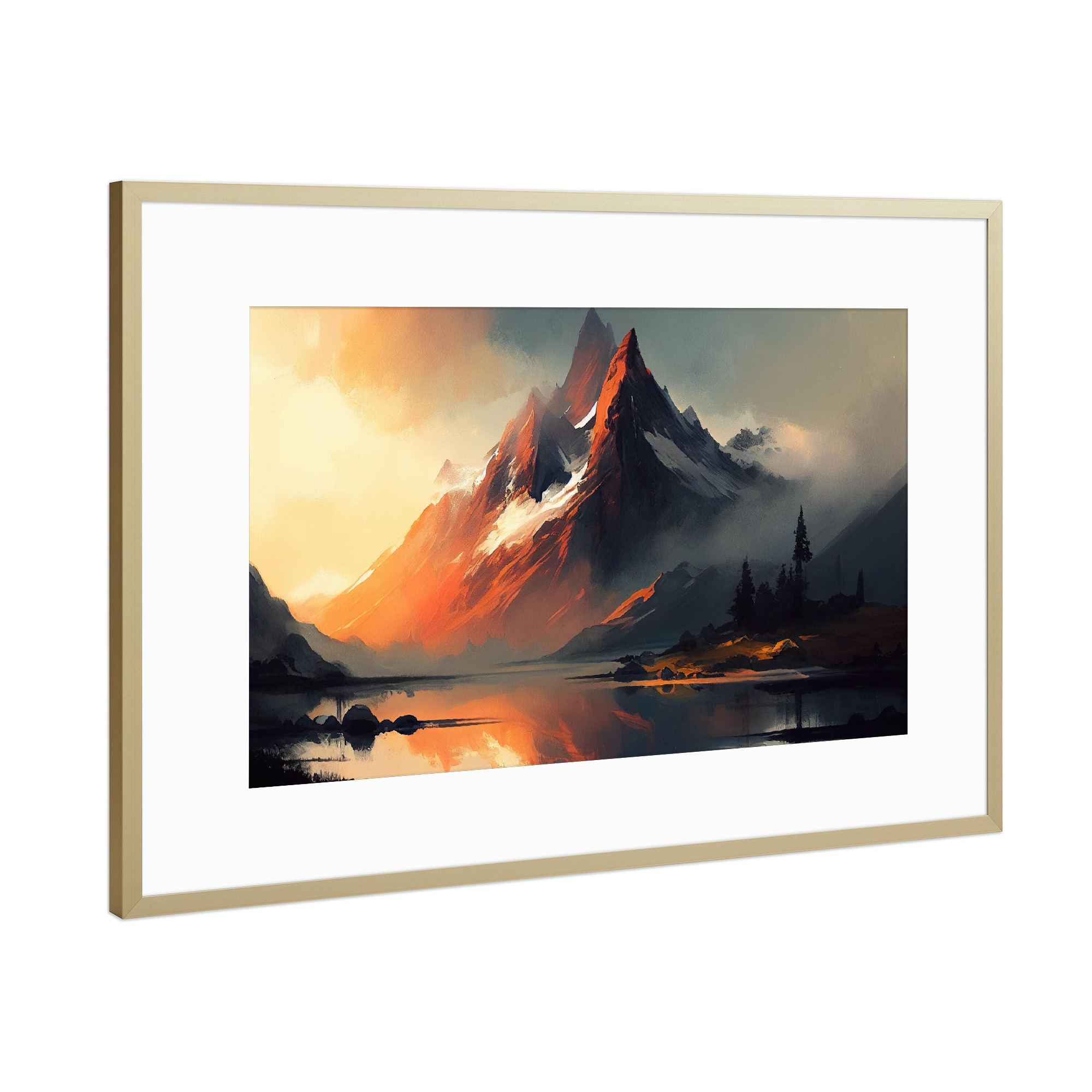 Poster mit Rahmen Gold "Sonnenaufgang in den Bergen" artboxONE - Natur,Reise