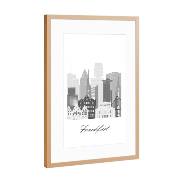 Poster mit Rahmen Kupfer "Frankfurter Skyline schwarz weiß" artboxONE - Städte,Reise,Architektur,Städte / Frankfurt