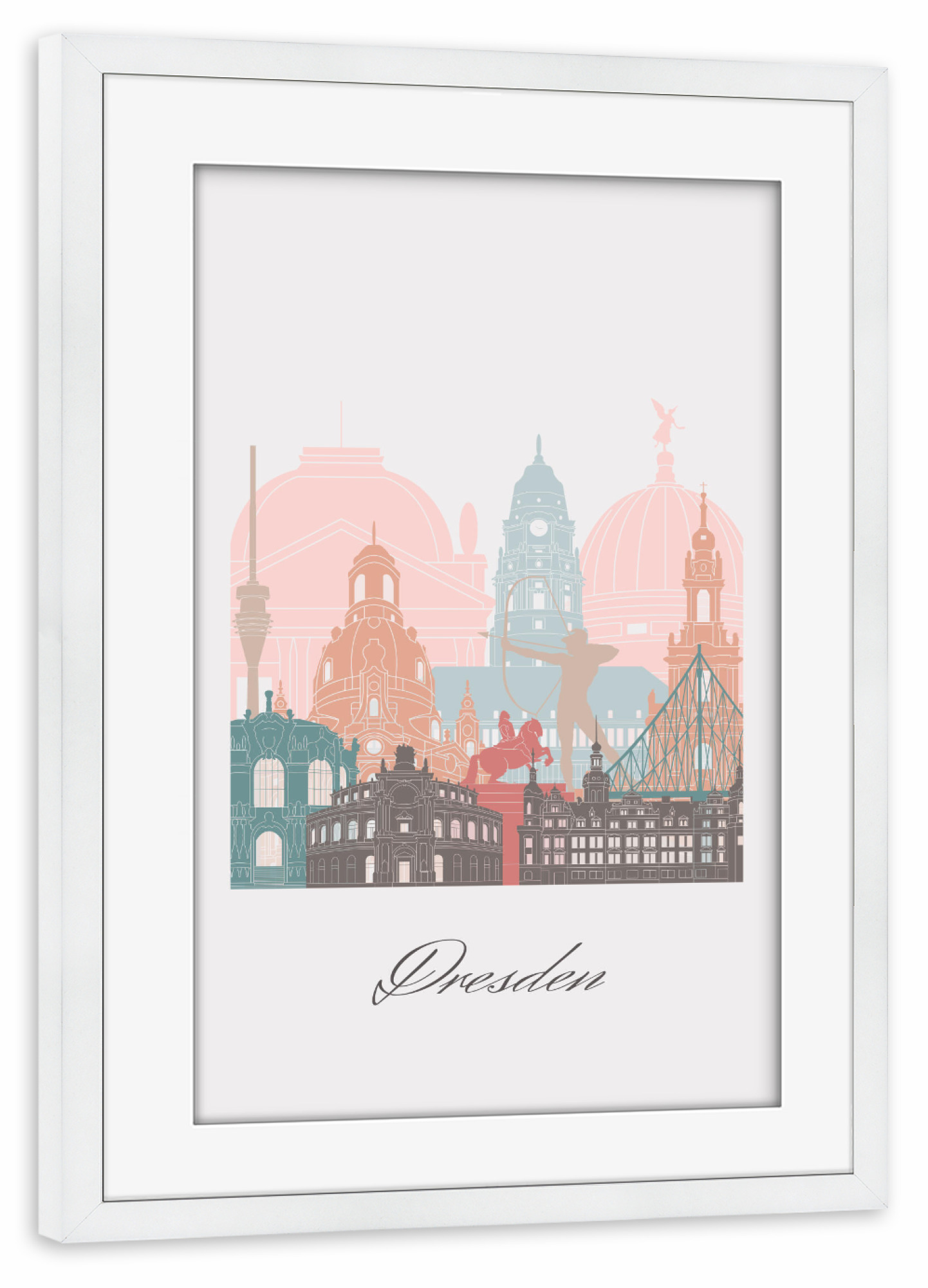 Poster mit Rahmen weiß "Dresdner Skyline im Pastellstil" artboxONE - Städte,Reise,Architektur,Städte / Dresden