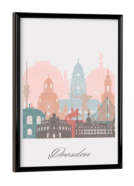 Poster mit schwarzem Rahmen "Dresdner Skyline im Pastellstil" artboxONE - Städte,Reise,Architektur,Städte / Dresden