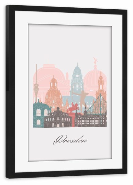 Poster mit Rahmen schwarz "Dresdner Skyline im Pastellstil" artboxONE - Städte,Reise,Architektur,Städte / Dresden