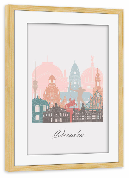 Poster mit Rahmen kiefer "Dresdner Skyline im Pastellstil" artboxONE - Städte,Reise,Architektur,Städte / Dresden