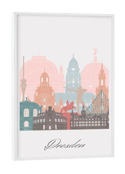 Poster mit weißem Rahmen "Dresdner Skyline im Pastellstil" artboxONE - Städte,Reise,Architektur,Städte / Dresden