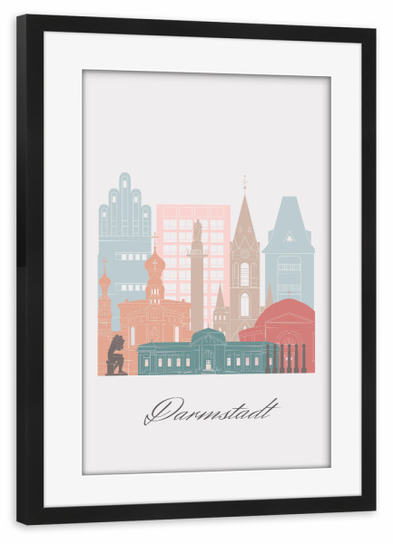 Poster mit Rahmen schwarz "Darmstadt Skyline Pastellstil" artboxONE - Städte,Reise,Architektur