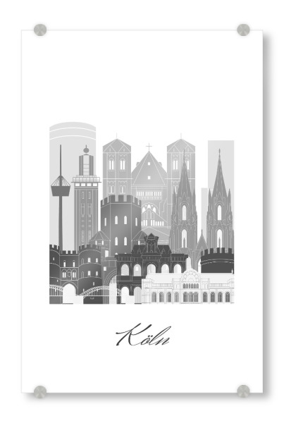 Acrylglasbild "Kölner Skyline schwarz-weiß" artboxONE - Städte,Städte / Köln,Reise,Architektur