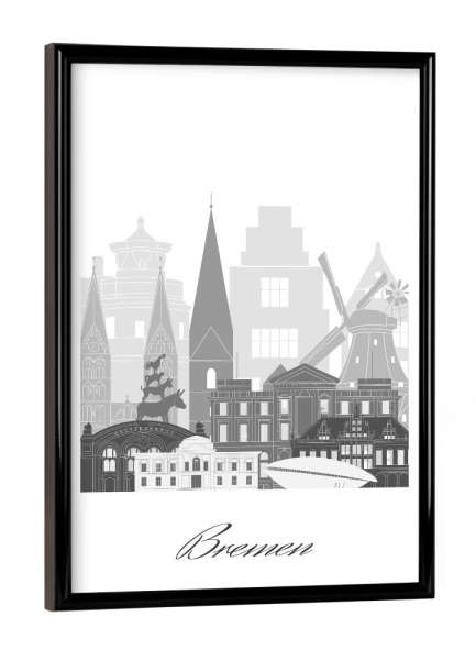 Poster mit schwarzem Rahmen "Bremer Skyline SW" artboxONE - Städte,Reise,Architektur